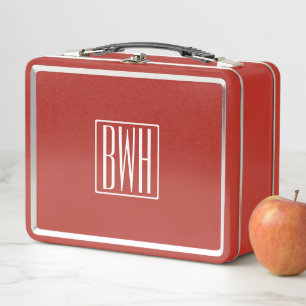 3 Initialmonogramm weiß/rot Metall Lunch Box