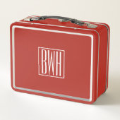 3 Initialmonogramm | weiß/rot Metall Lunch Box (Rückseite)