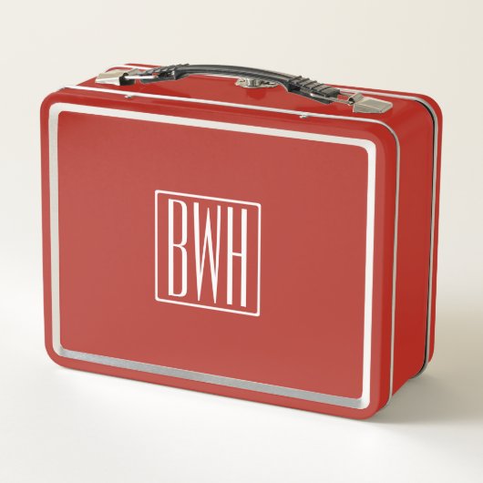 3 Initialmonogramm | weiß/rot Metall Lunch Box (Rückseite)