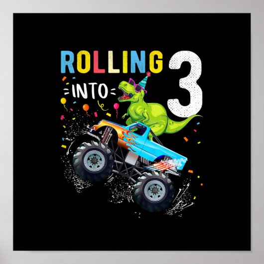 3 Jahre alt Geburtstag Dinosaurier Monster Truck F Poster (Vorne)