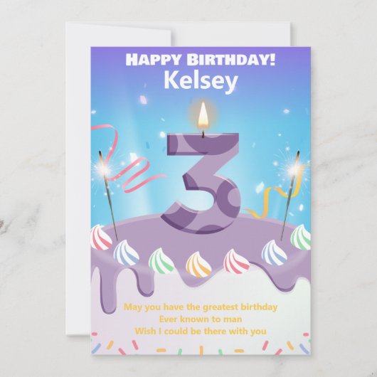 3 Jahre alt Happy Birthday card personalisiert (Vorderseite)
