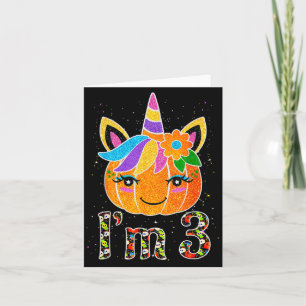 3 Jahre alte Einhorn-Kürbis süße Design Geburtstag Karte
