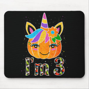 3 Jahre alte Einhorn-Kürbis süße Design Geburtstag Mousepad
