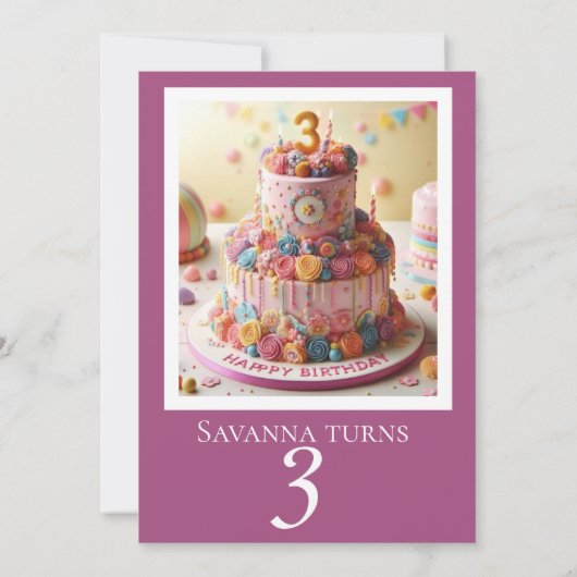 3 JAHRE ALTE GEBURTSTAG KAKE PARTY EINLADUNG (Rückseite)