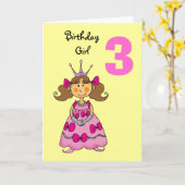 3 Jahre alte Prinzessin (braune Haare) Karte (Gelbe Blume)