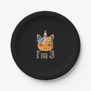 3 Jahre alter Einhorn Pumpkin Niedliches Design Ge Pappteller