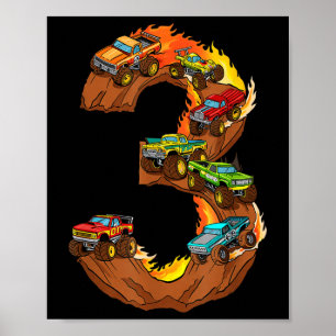 3 Jahre alter Geburtstag Monster Truck 3. Geburtst Poster