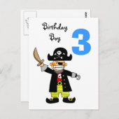 3 Jahre alter Piratenjunge Postkarte (Vorne/Hinten)
