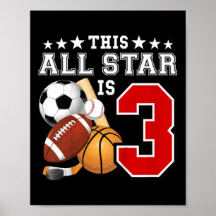 3 Jahre alter Sportstar Geburtstagsparty Alle Spor Poster