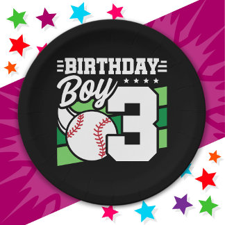 3 Jahre altes Baseball Party Thema 3. Geburtstag J Pappteller