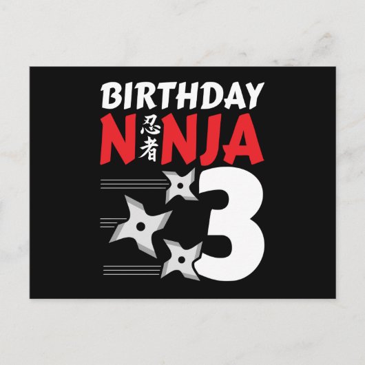 3 Jahre altes Ninja Party Sterne Kinder 3. Geburts Postkarte (Vorderseite)