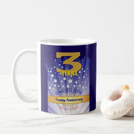 3 Jahre Erholung CUSTOM Jahrestag kühne Zahl Kaffeetasse (Mit Donut)