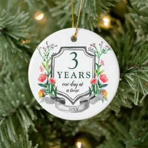 3 Jahre nüchterner Personalisierter Jubiläum Keramik Ornament