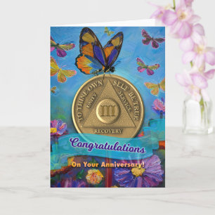 3 Jahre OM Jubiläum Münzschmetterlinge Blume Karte