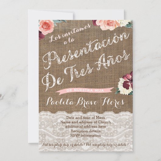 3 Jahre Präsentationsfeier lädt in spanischer Spra Einladung (Vorderseite)