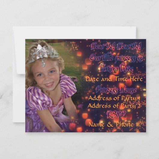 3-jährig-Prinzessin Birthday Invites mit Rückseite Einladung (Vorderseite)