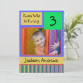 3-Jähriger Geburtstags-Party Einladungen JUNGE (Stehend Vorderseite)