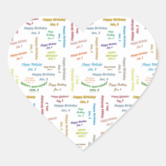 3. Januar Herz-Aufkleber (Vorderseite)