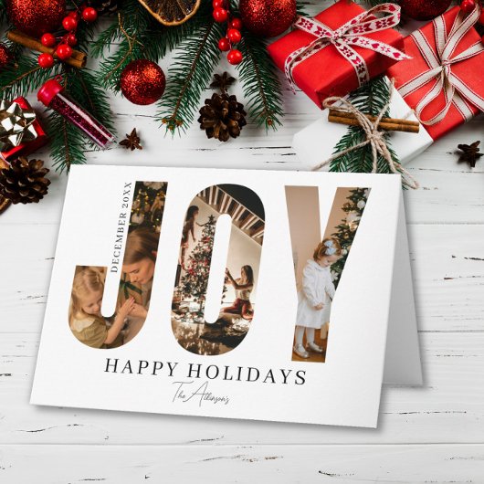 3 JOY Photo Holiday Card Custom Family Dankeskarte