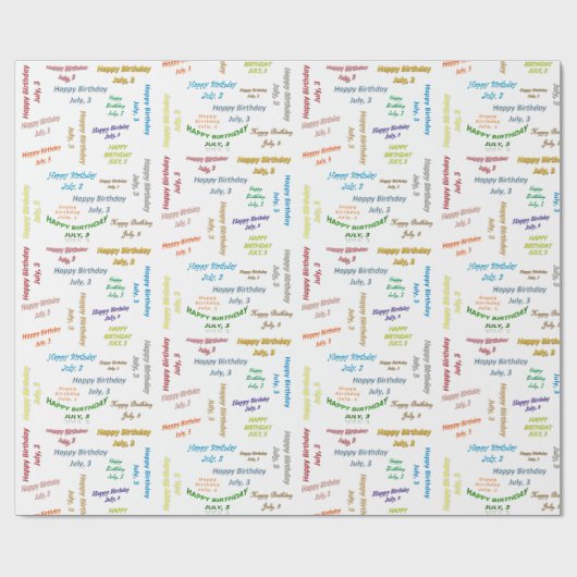 3. Juli, 3. Geburtstag, Geschenkpapier (Flach)
