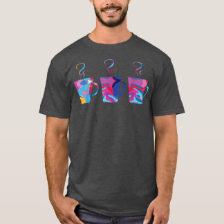 3 Kaffee Silhouette Tasse Kaffee Farbenfrohe Gra T-Shirt