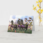3 Karussell Pferde Grußkarte Karte (Gelbe Blume)