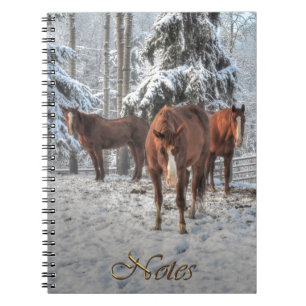 3 Kastaniendun Ranch Pferde im Winterwald Notizblock