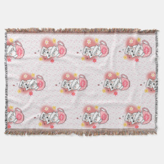 3 Katzen mit Blumen und einer Tasse Decke