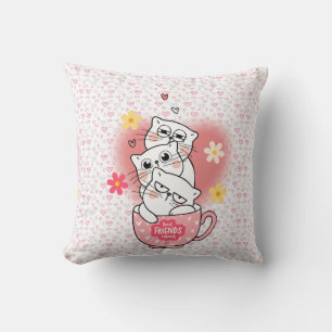 3 Katzen mit Blumen und einer Tasse Kissen
