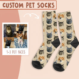 3 Katzengesicht und Hundegesicht Personalisiert au Socken