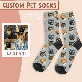 3 Katzengesicht und Hundegesicht Personalisiert au Socken