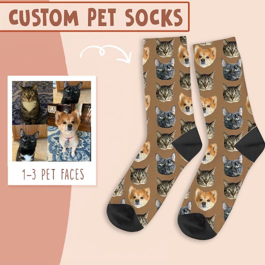 3 Katzengesicht und Hundegesicht Personalisiert au Socken