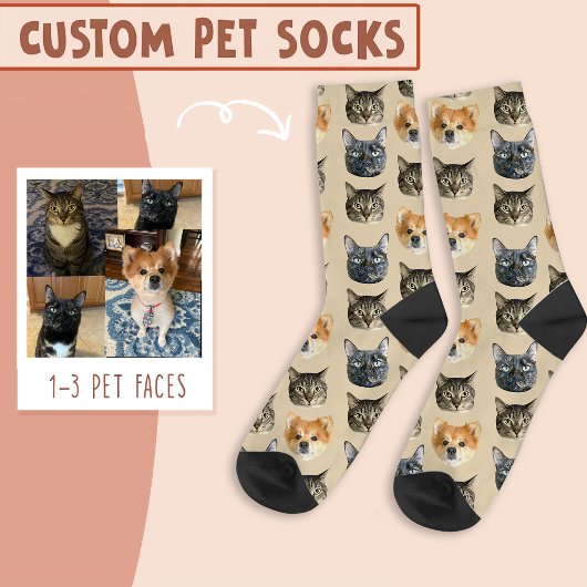 3 Katzengesicht und Hundegesicht Personalisiert au Socken
