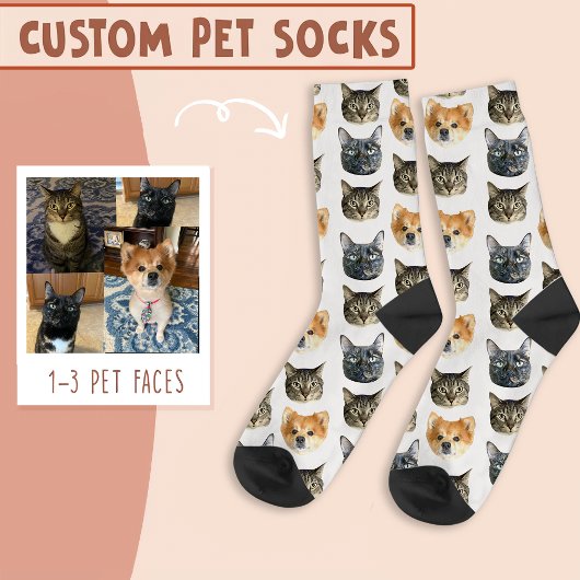 3 Katzengesicht und Hundegesicht Personalisiert au Socken