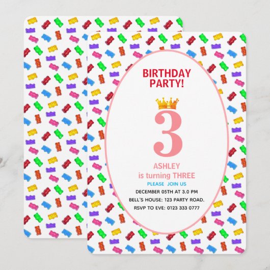 3. Kind zum Geburtstag Einladung (Vorne/Hinten)