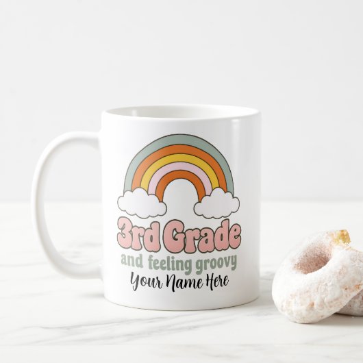 3. Klasse Squad Boho Regenbogen Groovy Retro Kaffeetasse (Mit Donut)