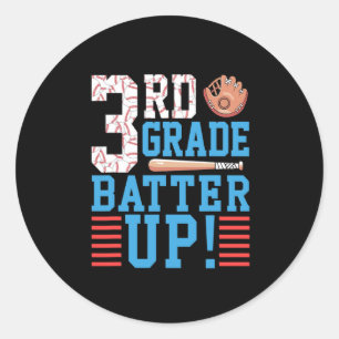3. Klasse zurück zur Schule 3. Klasse Batter Up Ba Runder Aufkleber