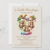 3 Kleine Affen Triplet Babydusche Einladung (Vorderseite)