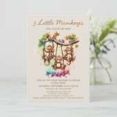 3 Kleine Affen Triplet Babydusche Einladung (Stehend Vorderseite)