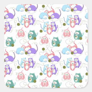 3 Kleine Kätzchen Knittern! Quadratischer Aufkleber