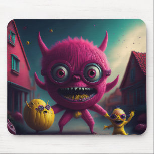 3 kleine Monster scrollen durch das Dorf Mousepad