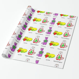 3 kluge Katzen - Frieden, Liebe, Weihnachten - Geschenkpapier