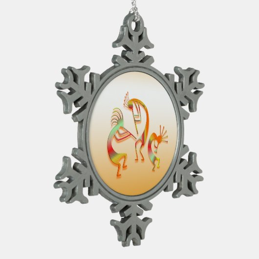 3 Kokopelli #51a Schneeflocken Zinn-Ornament (Links)