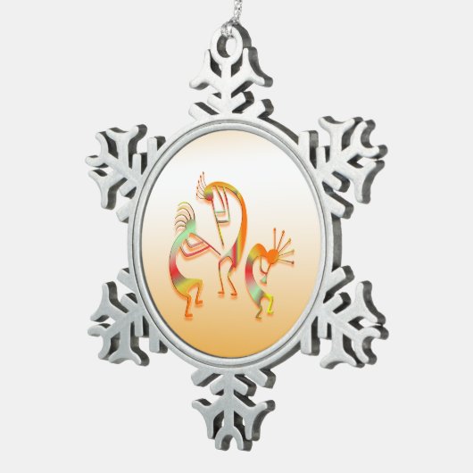 3 Kokopelli #51a Schneeflocken Zinn-Ornament (Rechts)