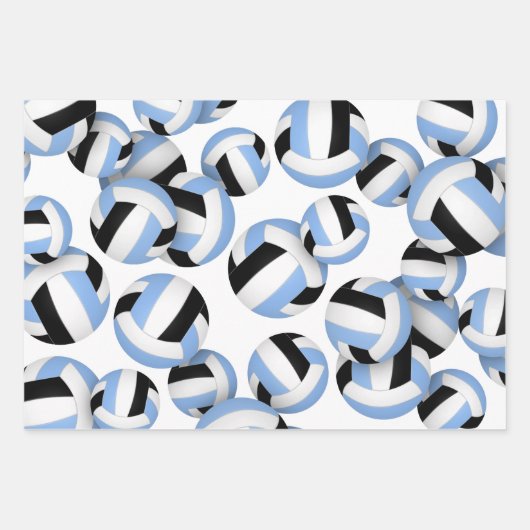 3 koordiniert hellblaue Volleyballbälle Geschenkpapier Set (Vorderseite)