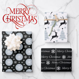 3 Koordinierung der Schwarz-weißen Weihnachtsschne Geschenkpapier Set