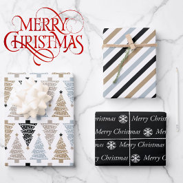 3 Koordinierung Schwarz-weißer Weihnachtsbaumstrei Geschenkpapier Set