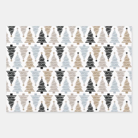 3 Koordinierung Schwarz-weißer Weihnachtsbaumstrei Geschenkpapier Set (Vorderseite)