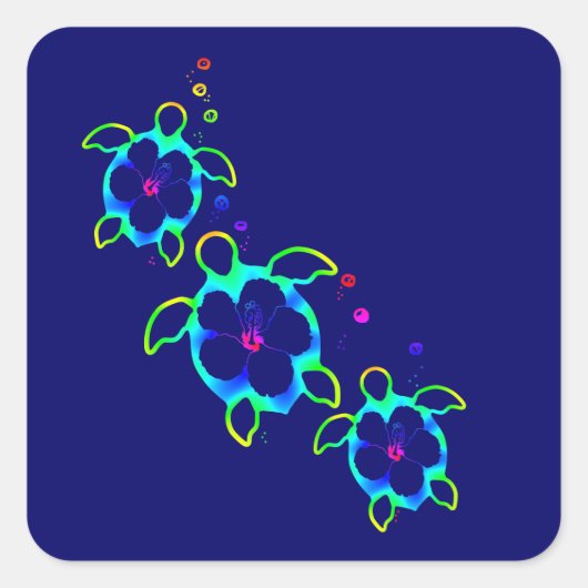 3 Krawatte Dyed Honu Turtles Quadratischer Aufkleber (Vorderseite)