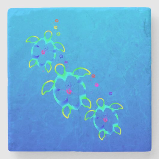 3 Krawatte gefärbte Honu Schildkröten Steinuntersetzer (Vorderseite)